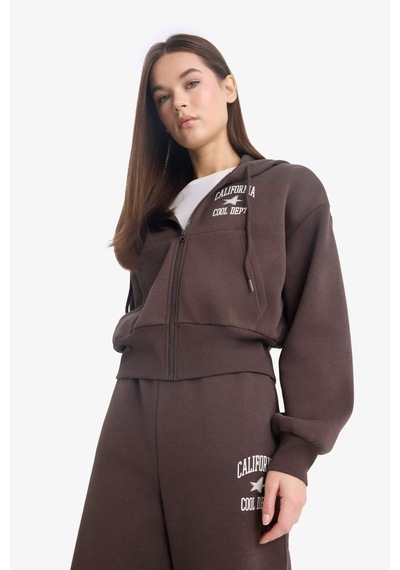 Defacto Coool Oversize Geniş Kalıp Kapüşonlu Sırt Baskılı Fermuarlı Sweatshirt E9583ax25wnbn258 Kahve