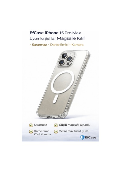 Apple iPhone 15 Pro Max Uyumlu Şeffaf Magsafe Kılıf Sararmaz, Darbe Emici, Premium Silikon Kapak