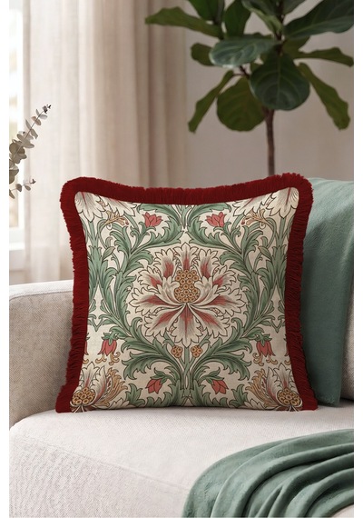 Vintage Çiçek Tasarımlı Saçaklı Yastık Kılıfı - Botanik Klasik Yeşil Bordo Püsküllü Kırlent Kılıfı Buzlu Rota Saten Vintage Çiçek Tasarımlı Saçaklı Yastık Kılıfı - Botanik Klasik Yeşil Bordo Püsküllü Kırlent Kılıfı Buzlu Rota Saten