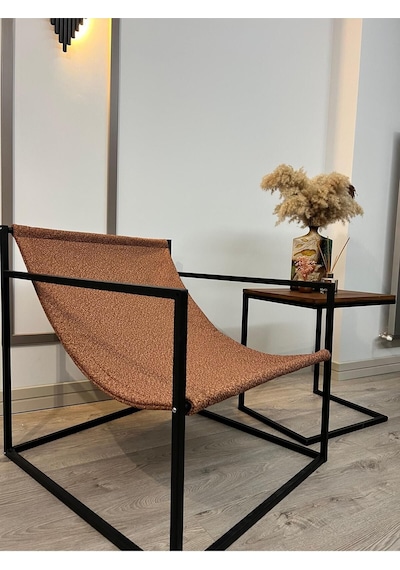 Rafadi Modern Dekoratif Metal Ayaklı Berjer Salon Oturma Odası Balkon Berjeri Kiremit