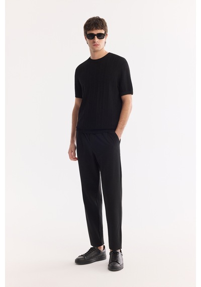 Avva Erkek Siyah Bisiklet Yaka Kolay Ütülenen Kırışmaz Regular Fit Triko T-shirt A61y5032