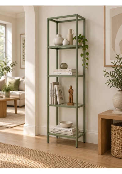 Teknor Yeşil Çerçeveli Şeffaf Cam Modern Salon Kitaplığı 40 Cm
