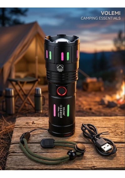 Led El Feneri 2000 Lümen Usb Şarj Edilebilir Flash Işığı Yüksek Güçlü El Feneri Siyah