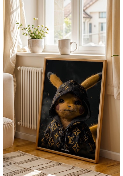 Pikachu Like A Boss Motivasyon Tablosu Lüks Tasarım Finans Serisi Çerçeveli Ofis Duvar Dekoru Kayın