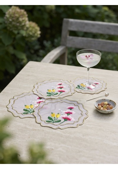 Fleur Embroidered Kokteyl Peçetesi-white