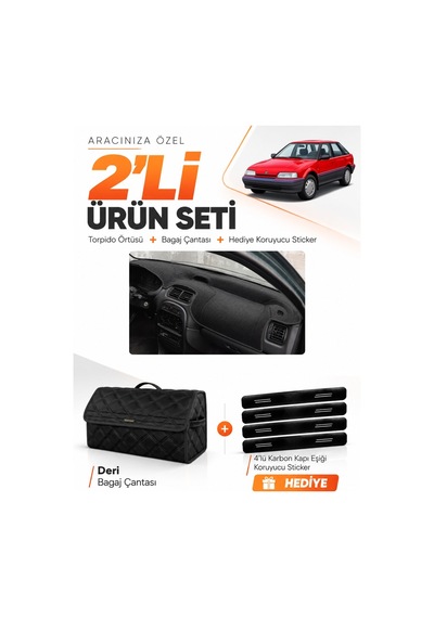 E-biz Rover 214 1989-1999 Uyumlu Torpido Örtüsü + Deri Bagaj Çantası Seti - Siyah - Ro001