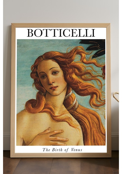Botticelli The Birth Of Venus Doğal Ahşap Çerçeveli Poster, Dekoratif Sanatsal Duvar Tablosu