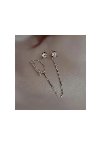 Lunarie Gümüş Zirkon Zincir Ear Cuff Küpe Modern Kararmaz