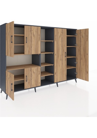 Hyperion Dolap 13 Raflı 6 Kapaklı 220x44x163 Antrasit-çam Antrasit-çam