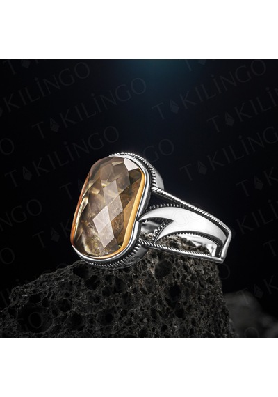 Takılingo 925 Ayar Gümüş Zultanit Taşlı Zülfikar Motifli Erkek Yüzük Gümüş