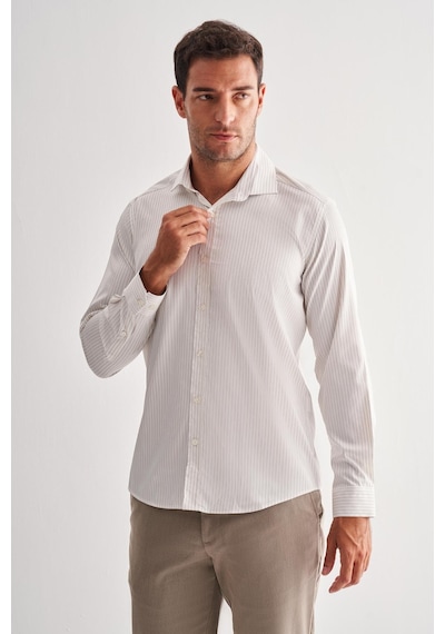 İmza Beyaz Yarım İtalyan Yaka Uzun Kol Cepsiz Slim Fit Cls Gömlek 1004255174 Optik Beyaz