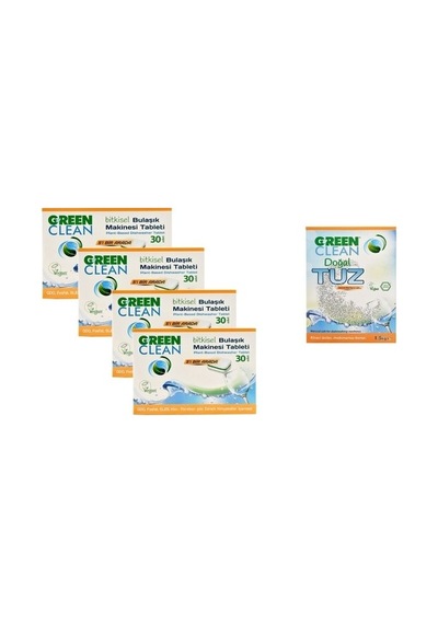 U Green Clean Bitkisel Bulaşık Makinesi Tableti 4 x 30 Tablet + Tuz