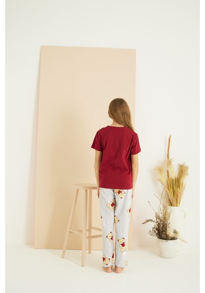 Siyah İnci Pamuklu Bisiklet Yaka Örme Pijama Takım25107132 Bordo