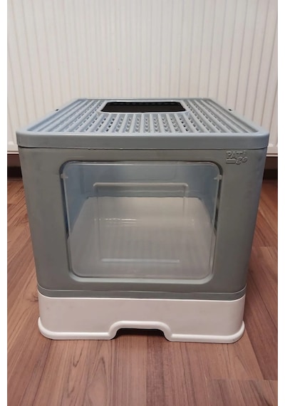 Büyük Boy Kırılmaz Kapalı Çekmeceli Kedi Tuvaleti Kedi Kumu Küreği Hediyeli Pet Bakım 38x38x49