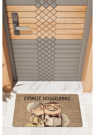 Rugmood Modern Dijtal Baskı Kahverengi Tatlı Çift Kapı Önü Paspası