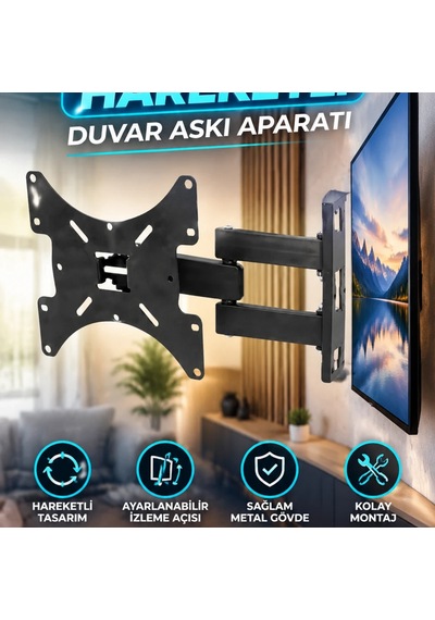 Hareketli Duvar Tipi Led Ve Lcd Tv Askı Aparatı Ayarlanabilir İzleme Açısı