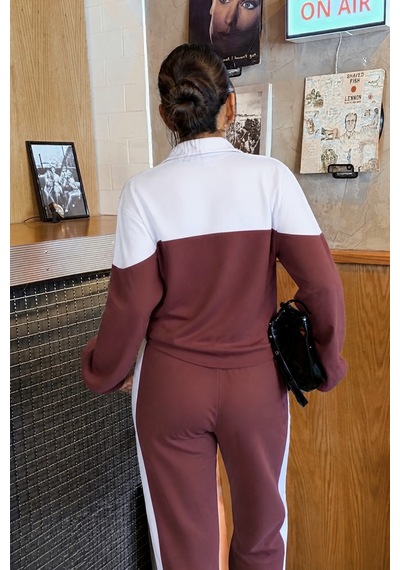 Makentmoda İki Renk Şeritli Eşofman Altı Gülkurusu L
