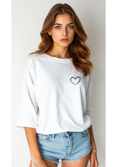 Hearts Baskılı Tasarım Tshirt Beyaz