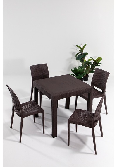 Kahverengi Rattan Masa Takımı Kahverengi