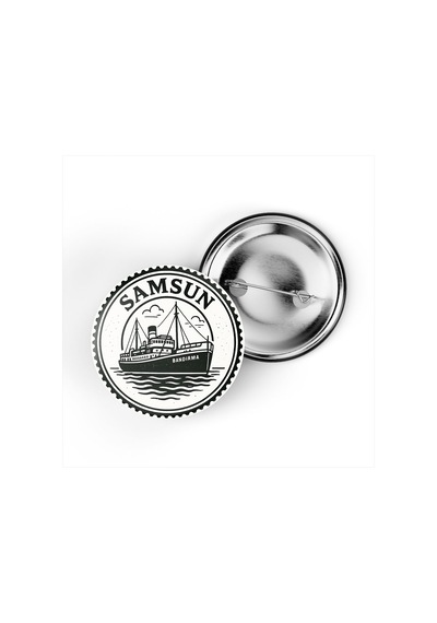 5 Adet İğneli Çanta Rozeti - Bandırma Vapuru - Samsun - 44 MM Çok Renkli