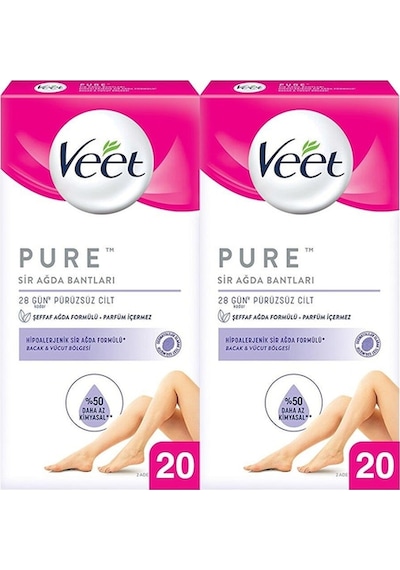 Veet Pure Bacak ve Vücut Bölgesi için Sir Ağda Bandı 20'li x 2