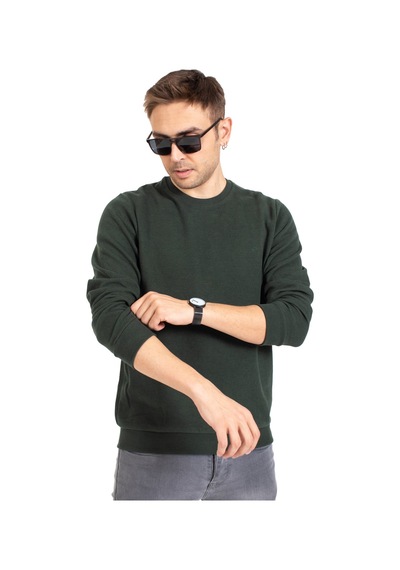 Erkek Klasik Regular Kalıp Pamuklu Selanik Yuvarlak Yaka Sweatshirt 1111-Haki Yeşili-Haki Yeşili Haki
