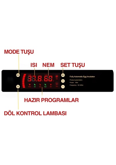 100'lü Tam Otomatik Kuluçka Makinesi Dijital Isı Nem Kontrol Nemlendiricili Silindir Viyol