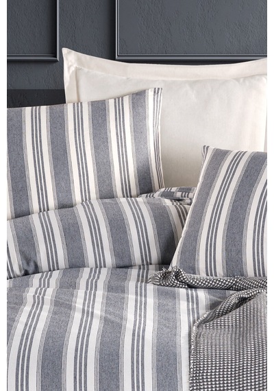 Eponj Home Sport Çizgili Nevresim Takımı Çift Kişilik Soft Line Antrasit Antrasit