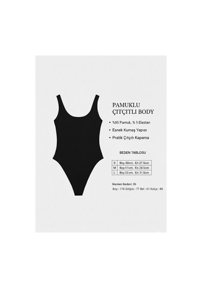 Distimi Askılı Fitilli Bodysuit Pamuk Siyah