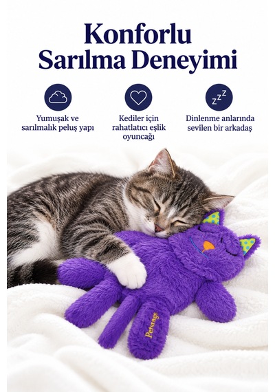 Petstages Hırıltı Sesli Purr Pillow Mırıldayan Kedi Peluş Sarılma Oyuncağı - Sesli Ve Titreşimli