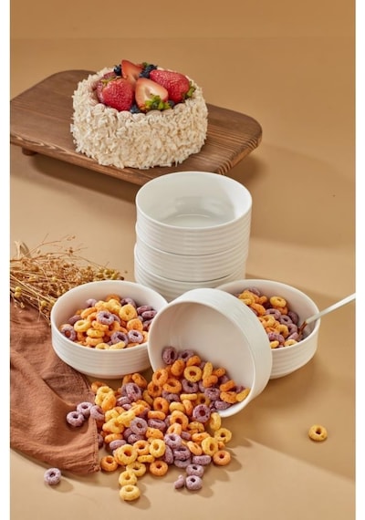 Cooker Emboss 6'lı 12 Cm Porselen Joker Kase Çorba Kahvaltılık Ikramlık Çerezlik Set Krem