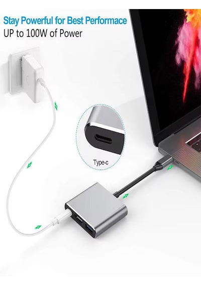 Fh-7 3'ü 1 Arada Usb-c Hub: Usb 3.0, Pd 100w Type-c, 4k/30hz Ultr