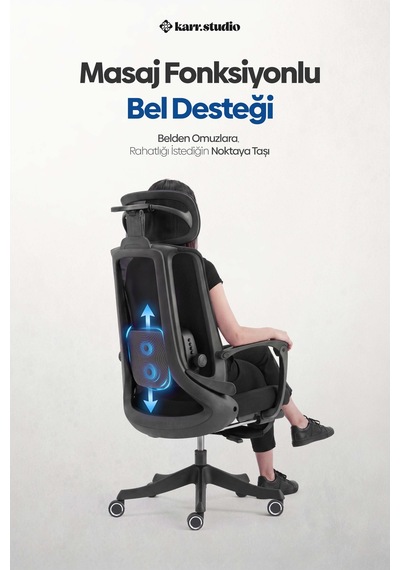 Yatomi Masajlı Ergonomik Çalışma Sandalyesi - Siyah