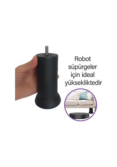 Metal Destek Ayağı 12 Cm Siyah Mobilya Kanepe Baza Koltuk Ünite Ayakları Metrik 8 Civatalı İnce Diş