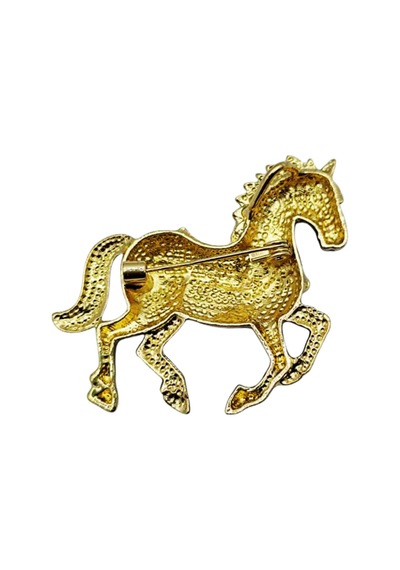 Siyah & Beyaz At Broş - Kristal Taşlı Zarif Horse Brooch Şık Hayvan Figürlü Aksesuar Beyaz