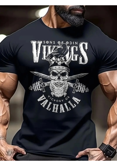 Modi Baskılı Oversize Bisiklet Yaka T-shirt - Siyah - Mymg158954