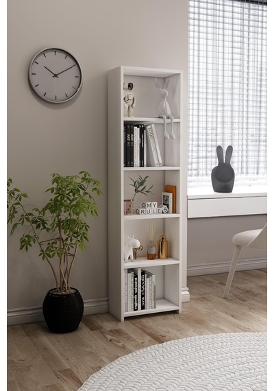 Libro White Kitaplık 5 Raflı Çok Amaçlı Düzenleyici Raf 160 Cm Dekoratif Beyaz Genel