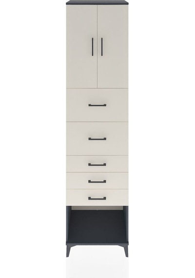 Hyperion Dolap 2 Raflı 5 Çekmeceli 2 Kapaklı 60x44x243 Antrasit-aytaşı Antrasit