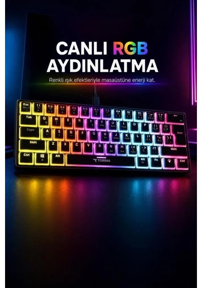 Tuş Takımı Masa Düzeni Çalışma Alanı Kablolu Klavye Rgb Işıklı Mekanik Q Klavye Tk04 Beyaz