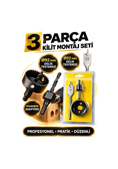 3 Parça Kilit Montaj Seti Ahşap Uç Kapı Kilit Açma