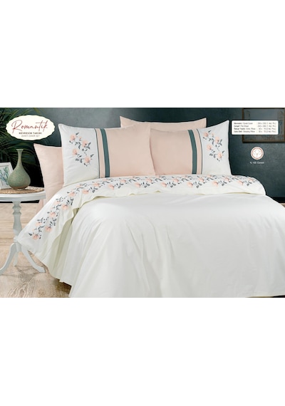 Capital Home Nakışlı Çift Kişilik Nevresim Takımı 100% Pamuklu Krem