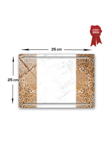 Kanallı Cam Kesme Tahtası - Arabesk Desen - 25x35cm