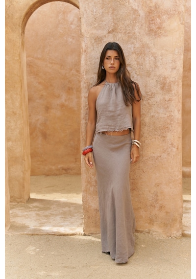 Mai Collection Mai Studios Co. Malmvira Füme Keten Crop Etek Takım Füme