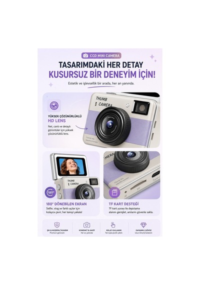 Robeve Y11 68mp Dijital Fotoğraf Makinesi 180 Döner Ekranlı Mini Selfie Kamera