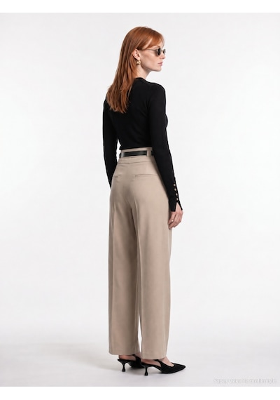 Dilvin 72803 Kemerli Pileli Pantolon-vizon