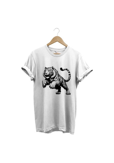Kaplan Baskılı Cool Premium %100 Pamuk Regular Fit Beyaz T-shirt Beyaz