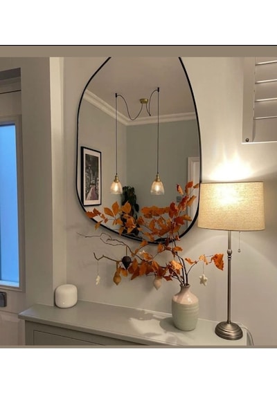 Asimetrik Ayna 75x55 Konsol Aynası, Dresuar Aynası, Duvar Aynası, 1.kalite Şişecam Marka Ayna 75 X 55 Siyah + Gri