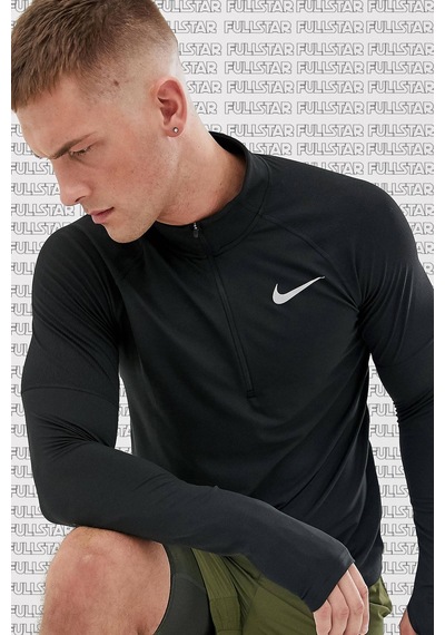 Nike Dri Fit Element Top Half Zip Sweatshirt Erkek Uzun Kollu Yarım Fermuar Sporcu Üstü Siyah