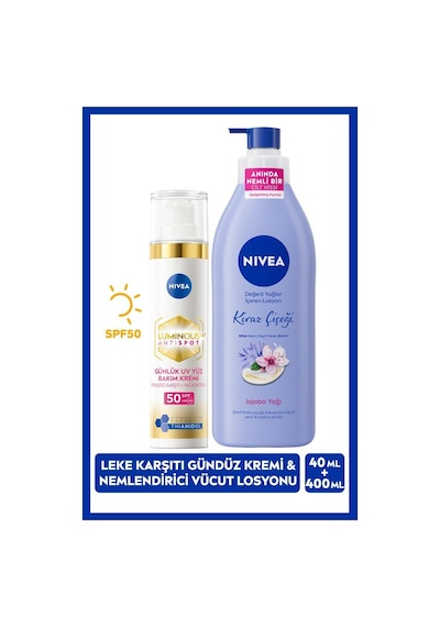 NIVEA Luminous630 Thiamidol Etkili Leke Karşıtı Gündüz Yüz Bakım Kremi 40 ML + Kiraz Çiçeği Nemlendirici Vücut Losyonu 400 ML