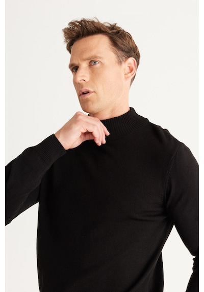 AC&Co / Altınyıldız Classics Standart Fit Normal Kesim Yarım Balıkçı Yaka Erkek Triko 4A4923100005SYH3XL Siyah